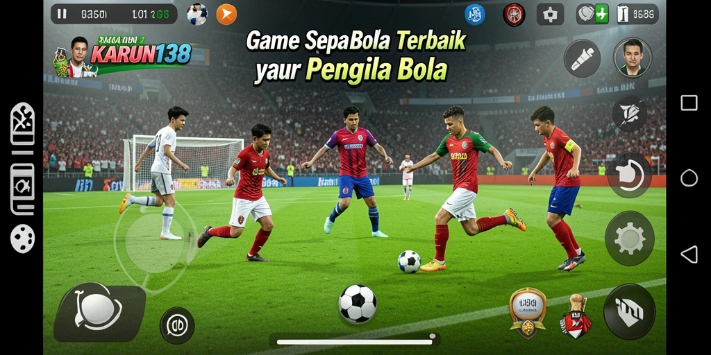 Tangkapan layar gameplay KARUN138 menampilkan aksi sepak bola yang seru.